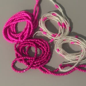 4 pcs Handmade Pink and White Seed waist bead tie on Set